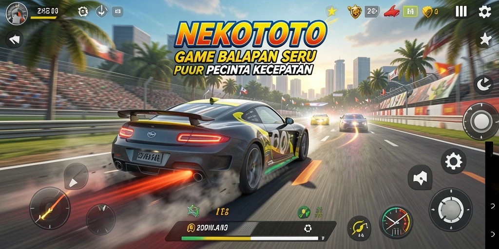 Gameplay balapan seru dalam NEKOTOTO dengan kendaraan yang beragam.