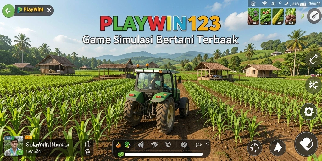 Tampilan gameplay PLAYWIN123 yang menarik dengan ladang dan aktivitas pertanian.