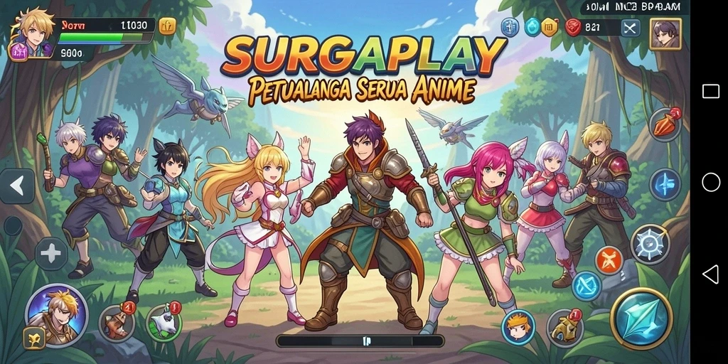 Tangkapan layar utama SURGAPLAY menampilkan petualangan karakter anime yang mendebarkan.